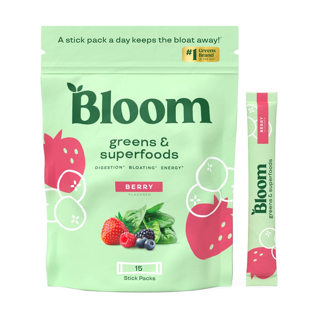 Poudre de superfood greens Bloom Nutrition saveur baies, vue de face