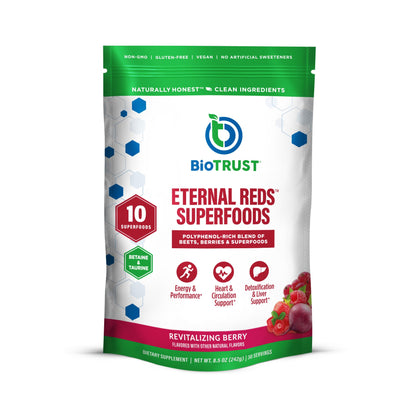 Poudre de superfoods rouges BioTrust en emballage avant