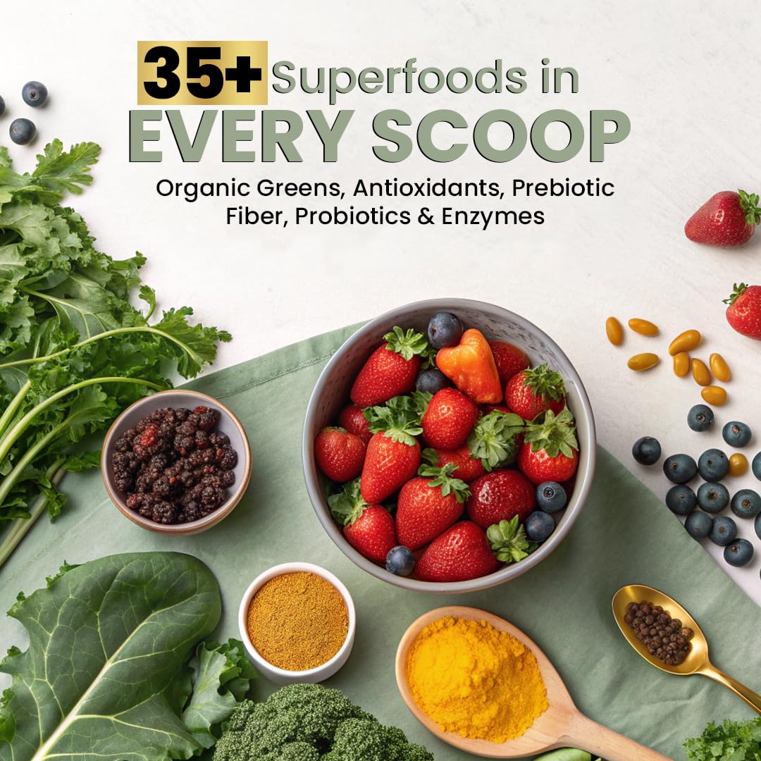 Poudre de superfoods rouges et verts Peacock Max avec d'autres compléments alimentaires