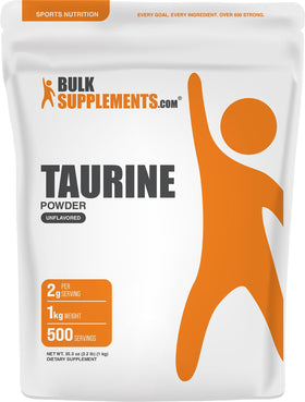 Poudre de taurine BulkSupplements 2000mg vue avant avec emballage