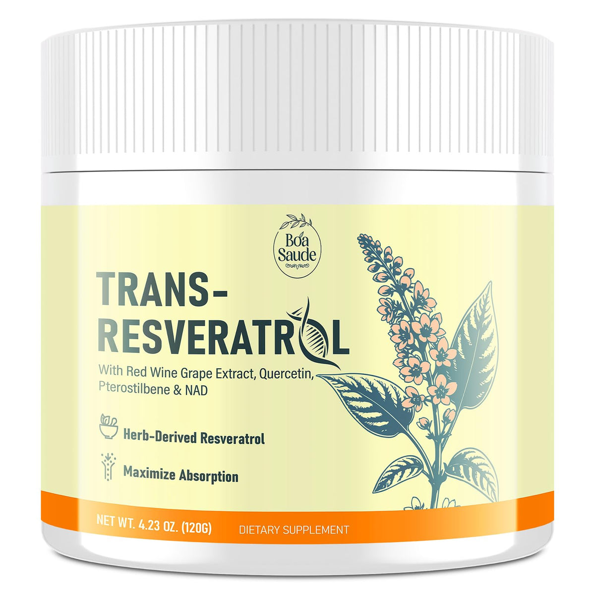 Poudre de Trans-Resvératrol 3000mg de BoaSaude en vue de face