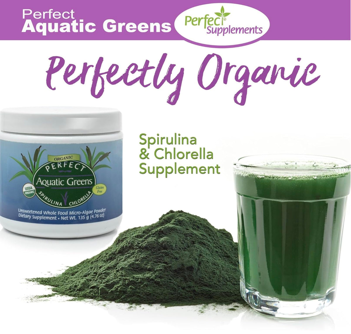 Poudre de Verdure Aquatique Perfect Supplements sur une table