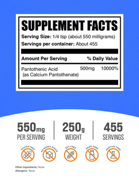 Poudre de Vitamine B5 BulkSupplements 250g avec étiquette