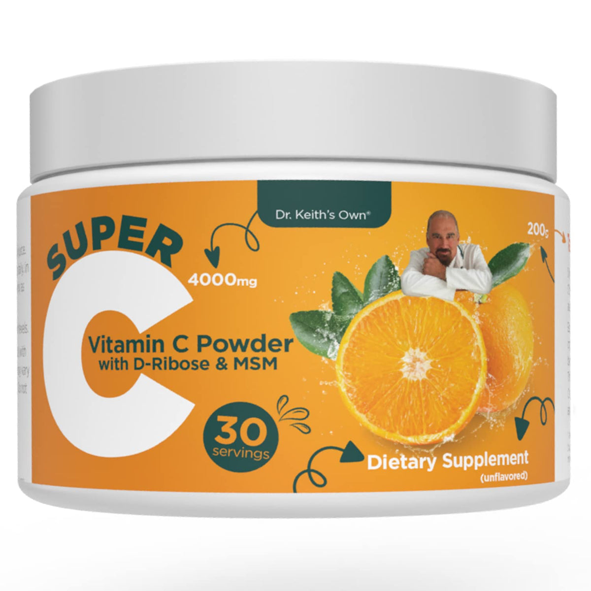 Poudre de vitamine C 4000mg Dr. Keith's Own à l'intérieur du pot