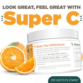 Poudre de vitamine C 4000mg Dr. Keith's Own sur une table