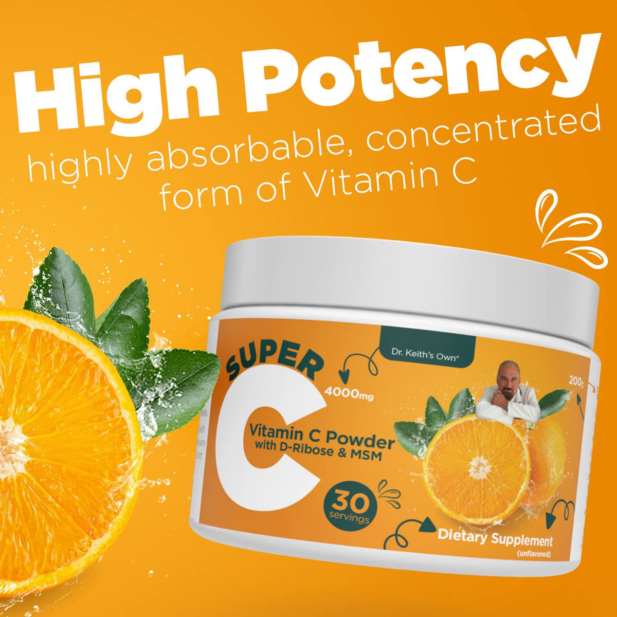 Poudre de vitamine C 4000mg Dr. Keith's Own vue de dessus