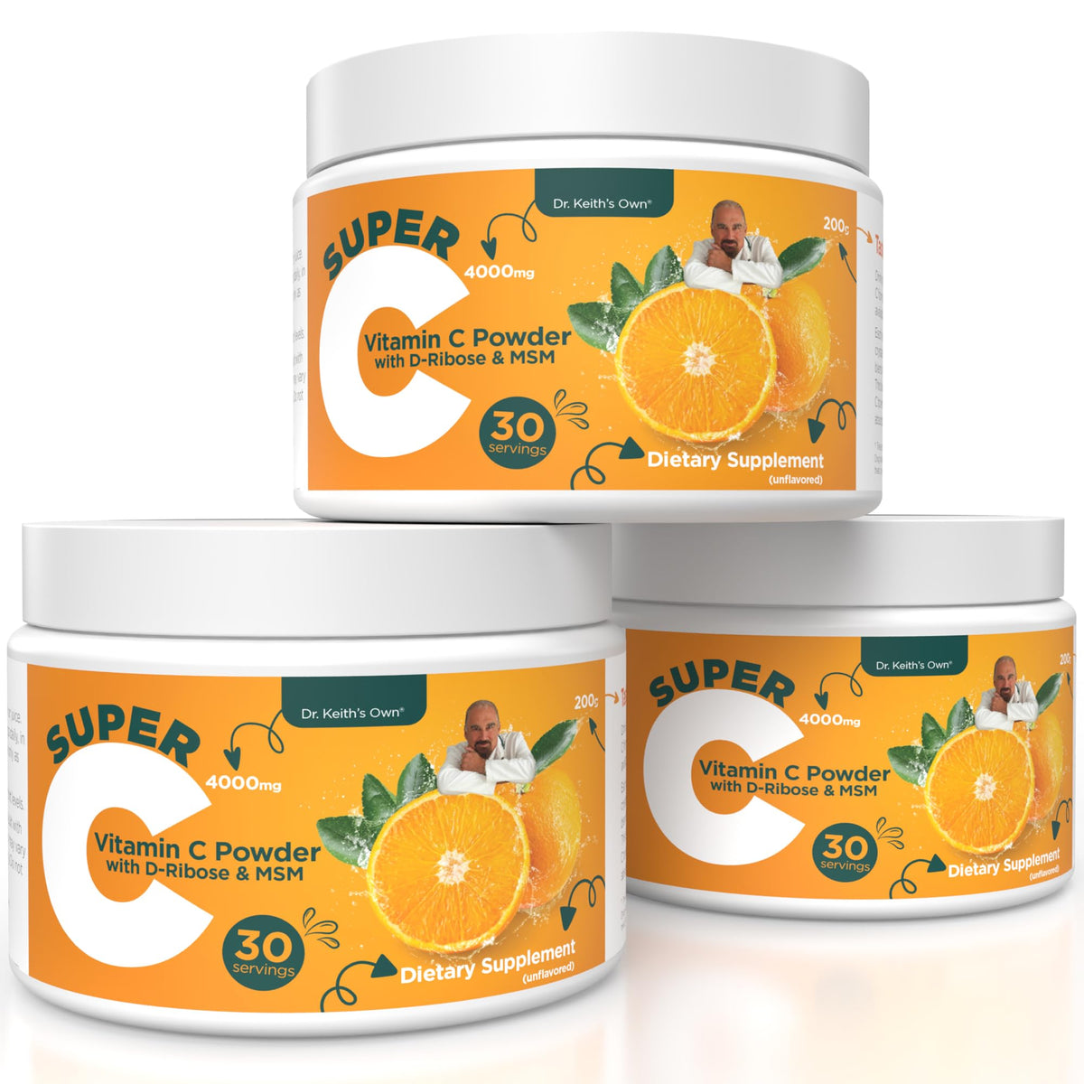 Poudre de vitamine C 4000mg Dr. Keith's Own vue de face