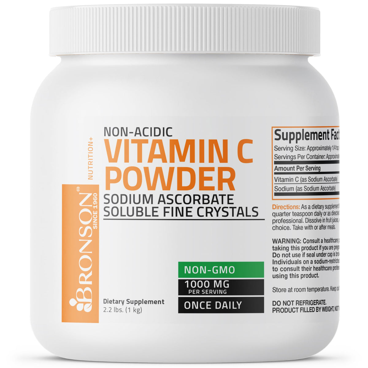 Poudre de vitamine C Bronson avec des agrumes en arrière-plan
