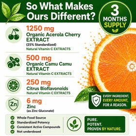 Poudre de vitamine C HCL avec des cerises acerola et camu camu
