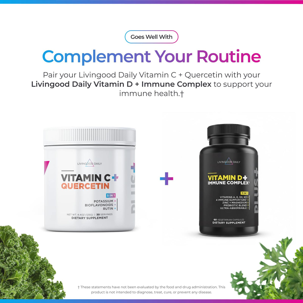 Poudre de vitamine C Livingood Daily sur une table