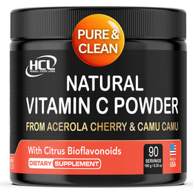 Poudre de vitamine C naturelle HCL en pot, couleur blanche