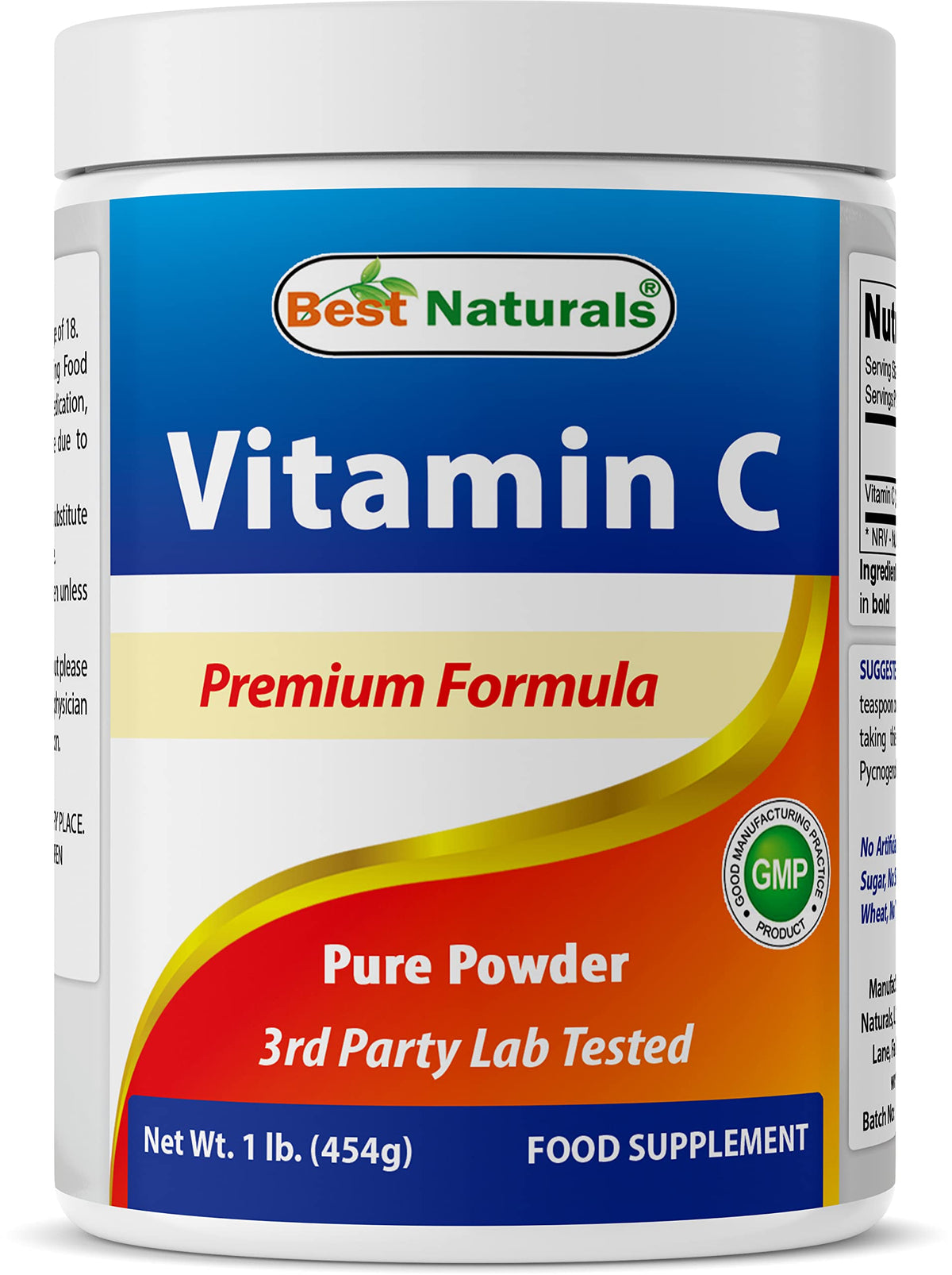 Poudre de vitamine C pure 100% Best Naturals en sachet de 454g