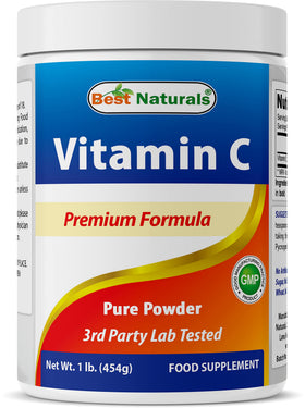 Poudre de vitamine C pure 100% Best Naturals en sachet de 454g