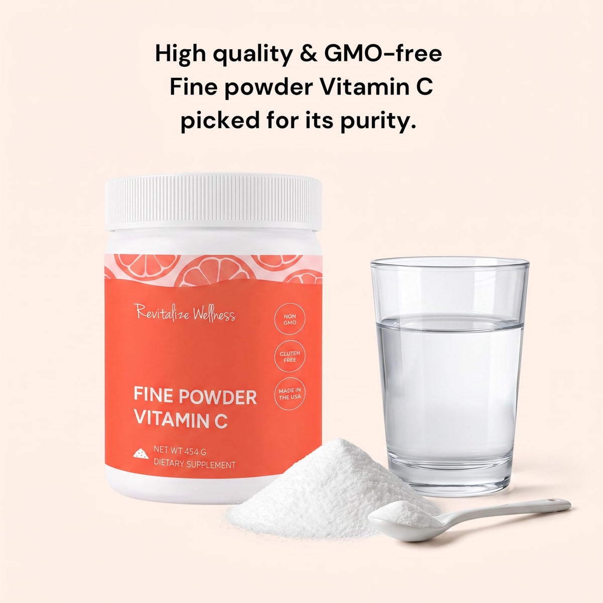 Poudre de vitamine C Revitalize Wellness sur une table
