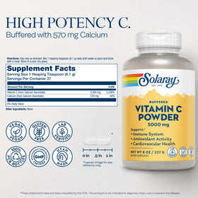 Poudre de vitamine C SOLARAY 5000mg 227g avec cuillère doseuse