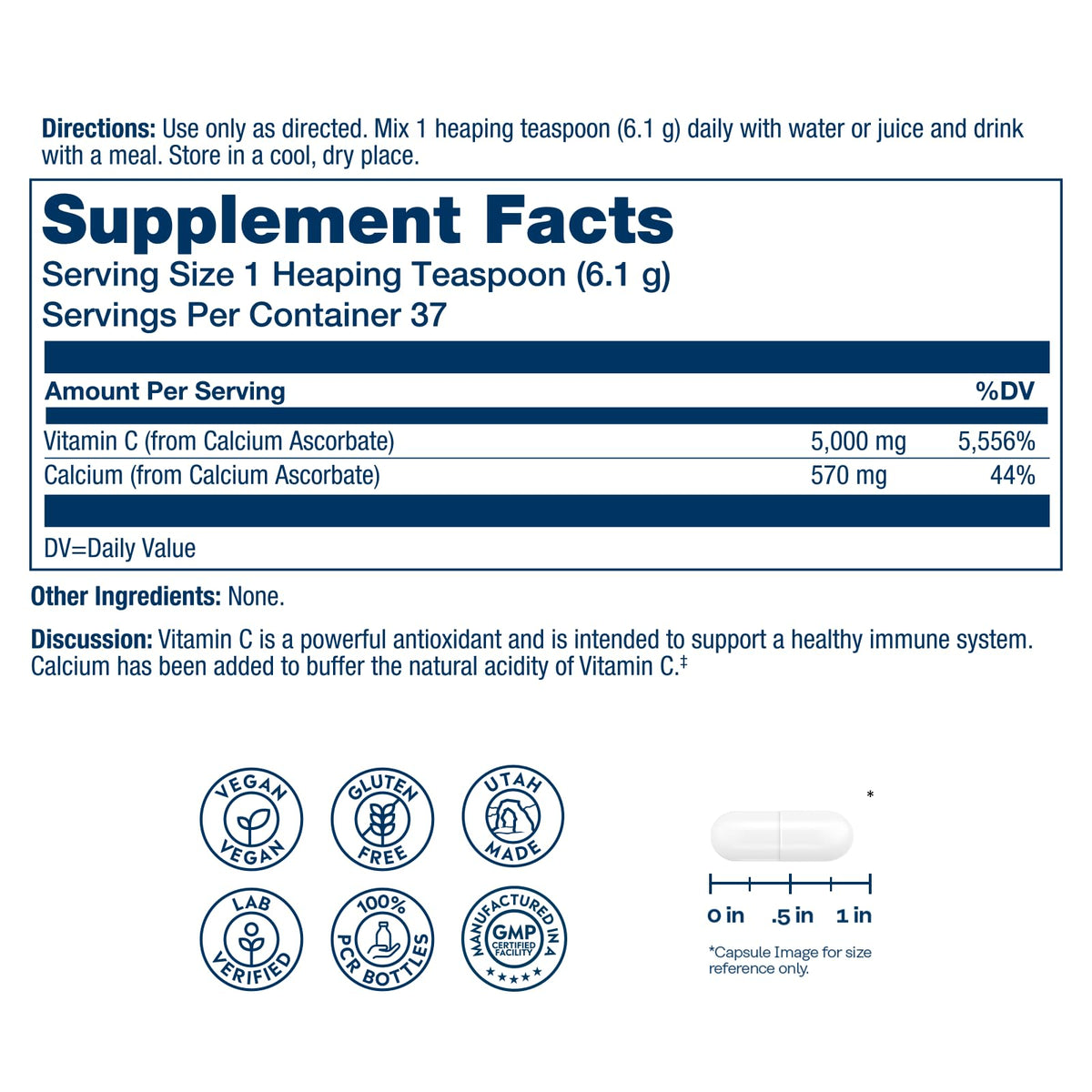 Poudre de vitamine C SOLARAY 5000mg avec mesure