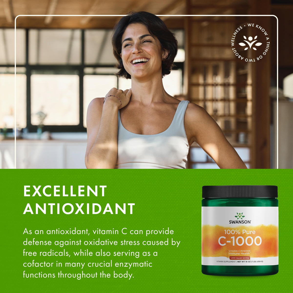 Poudre de vitamine C Swanson 454g sur une table