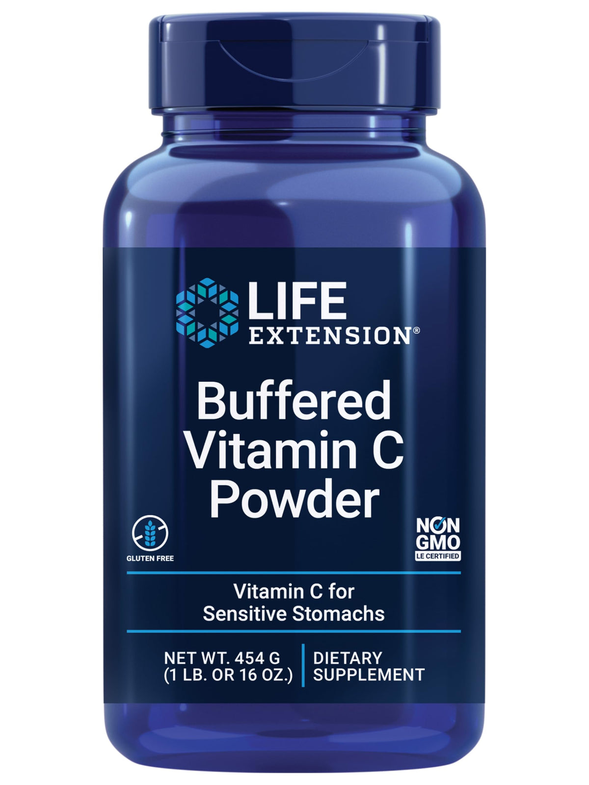 Poudre de vitamine C tamponnée Life Extension 454g vue de face