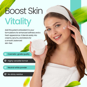 Poudre de vitamine E Talsen dans un bol avec ingrédients cosmétiques