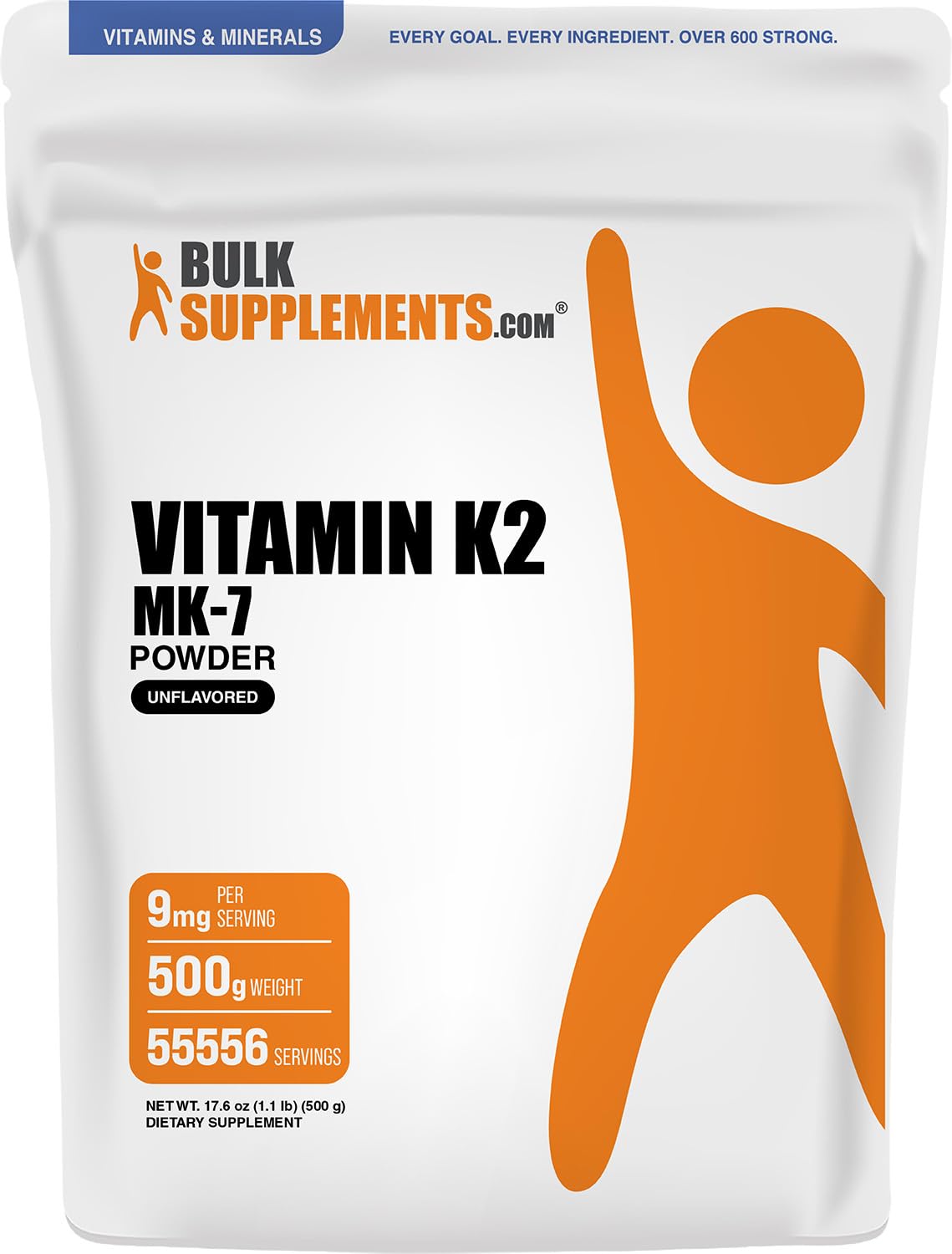 Poudre de Vitamine K2 MK-7 de BulkSupplements, emballage avant