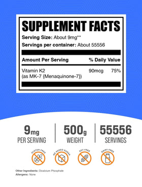 Poudre de Vitamine K2 MK-7 de BulkSupplements, vue de côté