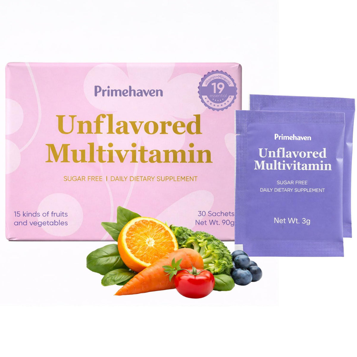Poudre de vitamines PRIMEHAVEN en stick pack, vue de face