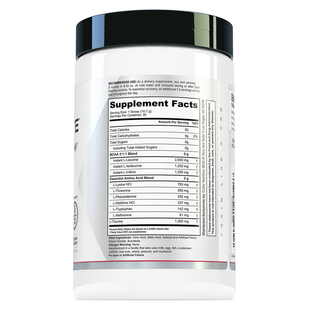 Poudre EAA et BCAA Cutler Nutrition avec accessoires de fitness