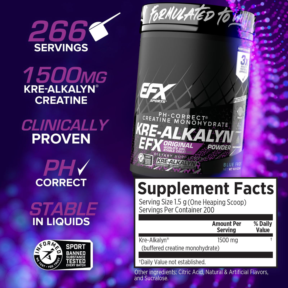 Poudre EFX Sports Kre-Alkalyn EFX avec cuillère de dosage