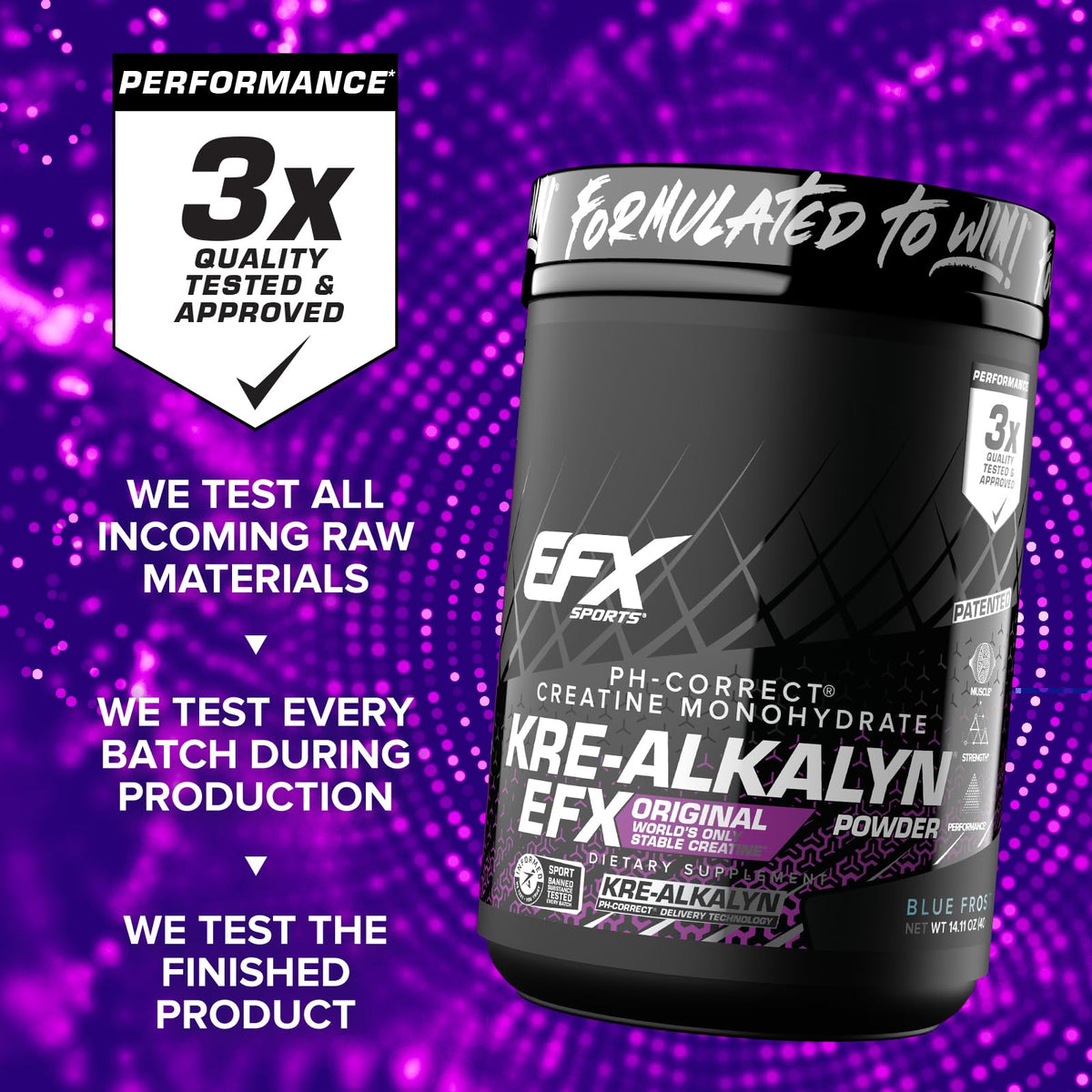 Poudre EFX Sports Kre-Alkalyn EFX avec fruits en arrière-plan