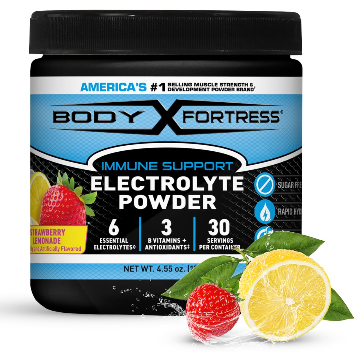 Poudre électrolyte Body Fortress citron fraise vue avant