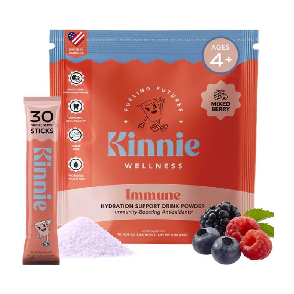 Poudre électrolyte Kinnie sachets saveur fruits rouges vue de face