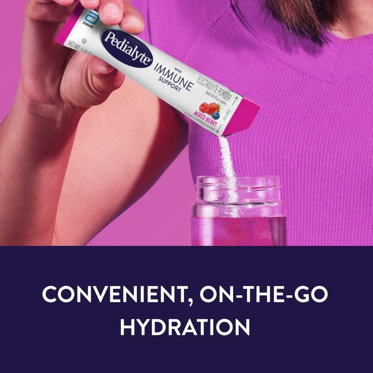 Poudre électrolyte Pedialyte avec étiquettes des ingrédients