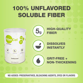 Poudre FiberCel 340 g versée dans un verre d'eau