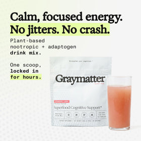 Poudre Graymatter soutien cognitif fraise citron dans un verre d'eau