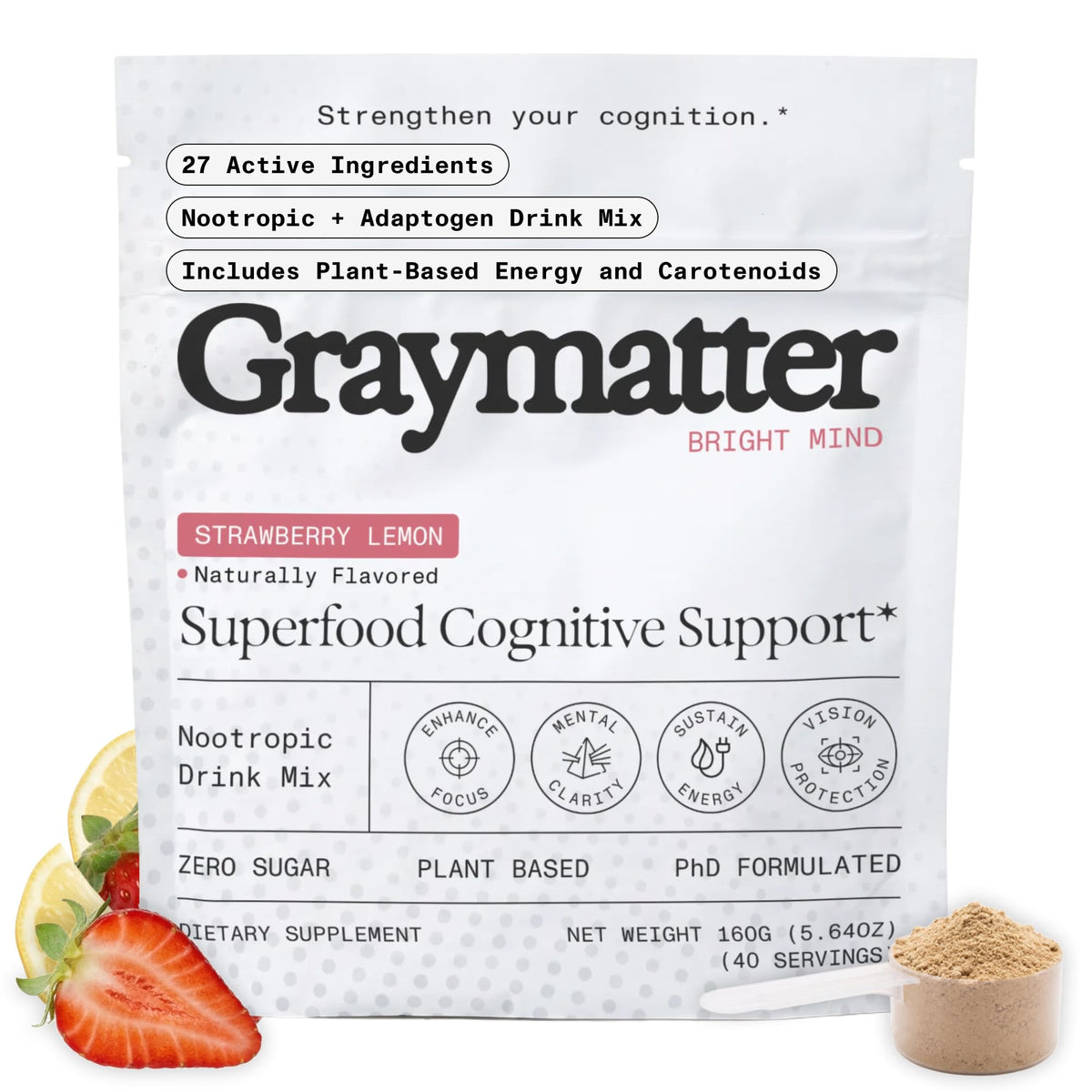 Poudre Graymatter soutien cognitif goût fraise citron vue avant