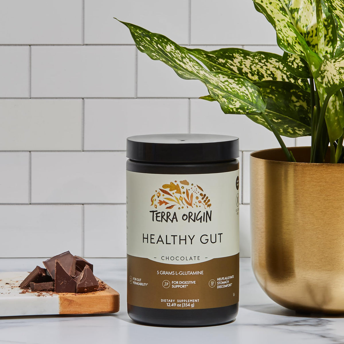 Poudre Healthy Gut TERRA ORIGIN dans un smoothie