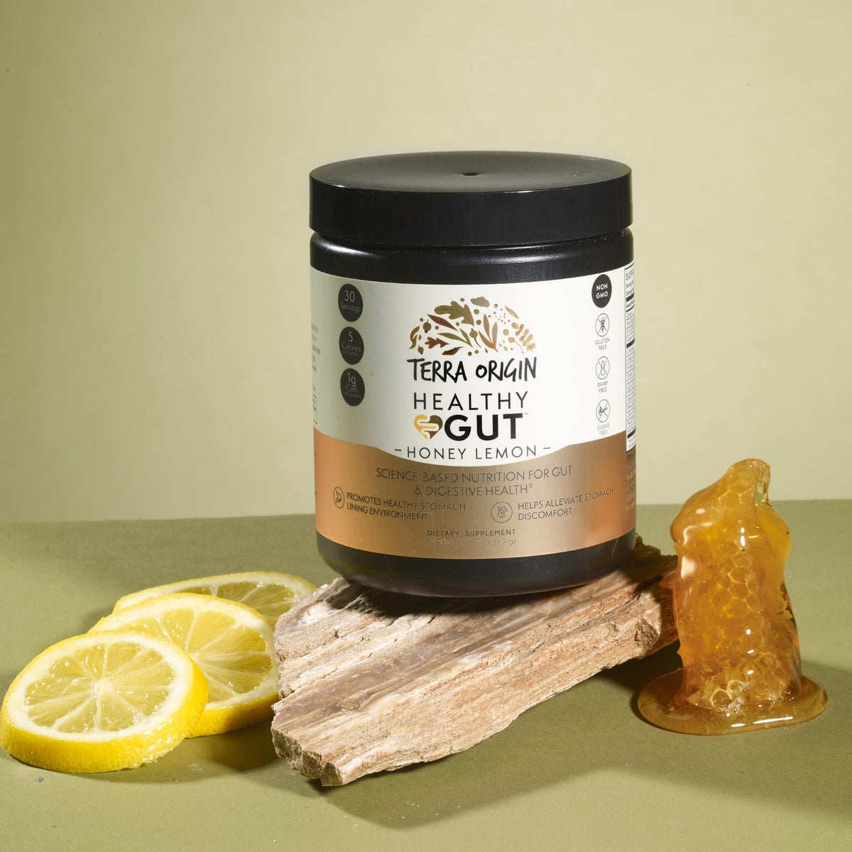 Poudre Intestinale Saine TERRA ORIGIN au Miel Citron dans un verre d'eau