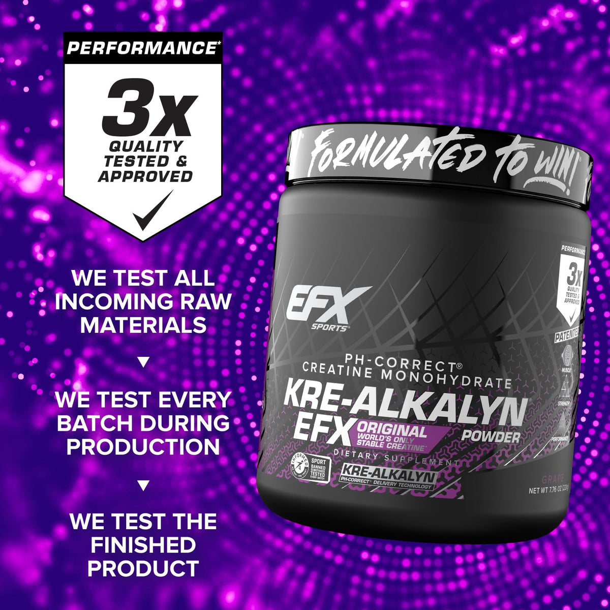 Poudre Kre-Alkalyn EFX EFX Sports avec ingrédients sur la table
