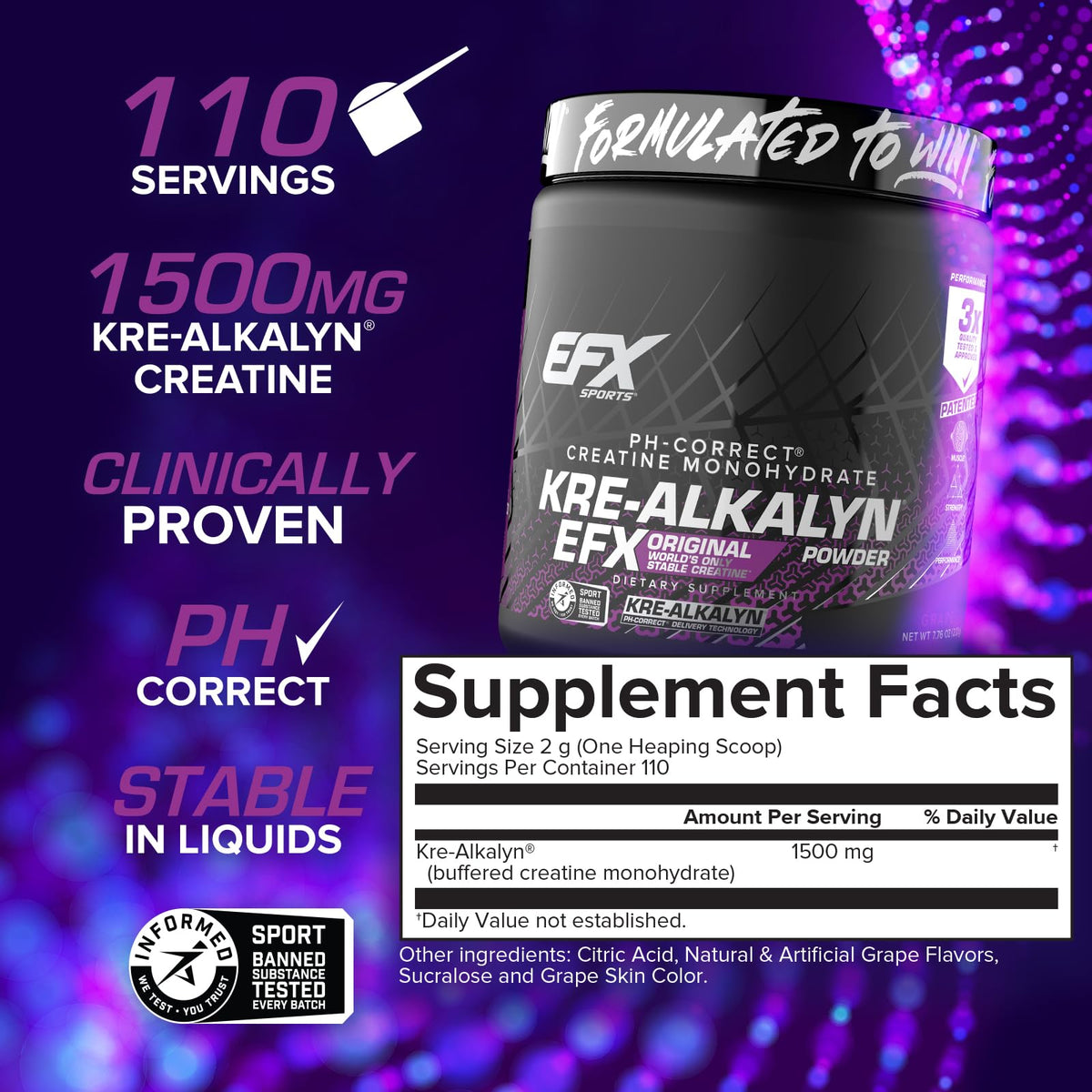 Poudre Kre-Alkalyn EFX EFX Sports en gros plan sur une cuillère