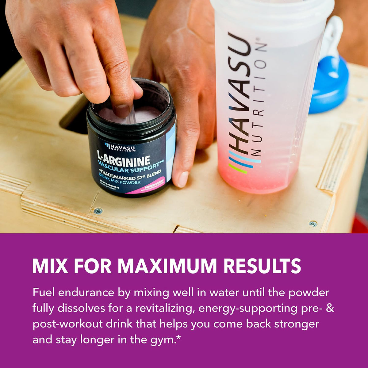 Poudre L-Arginine HAVASU NUTRITION avec fruits frais