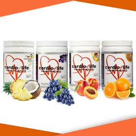 Poudre L-Arginine Health Guardian sur une table avec des fruits