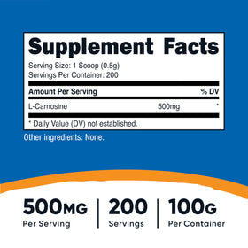 Poudre L-Carnosine Nutricost 100g avec cuillère incluse