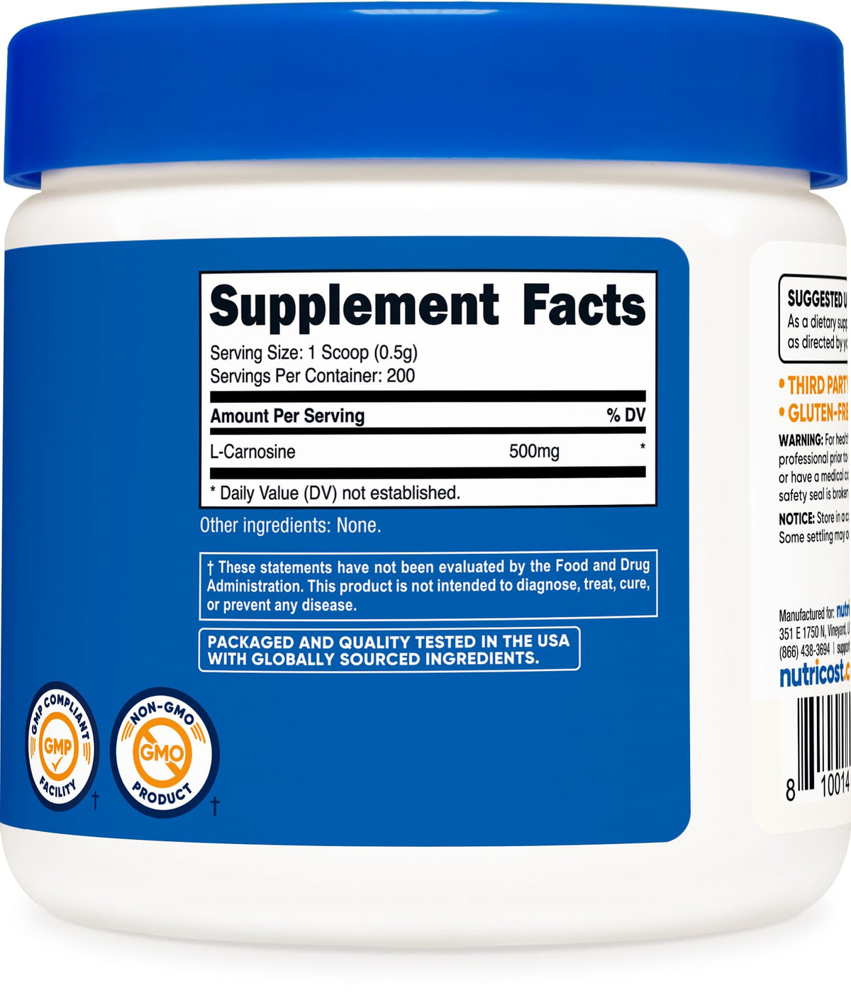 Poudre L-Carnosine Nutricost 100g en utilisation dans un smoothie