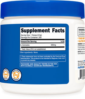 Poudre L-Carnosine Nutricost 100g en utilisation dans un smoothie