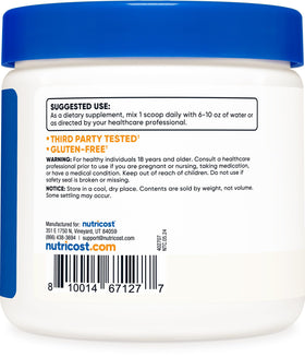 Poudre L-Carnosine Nutricost 100g sur une surface de cuisine