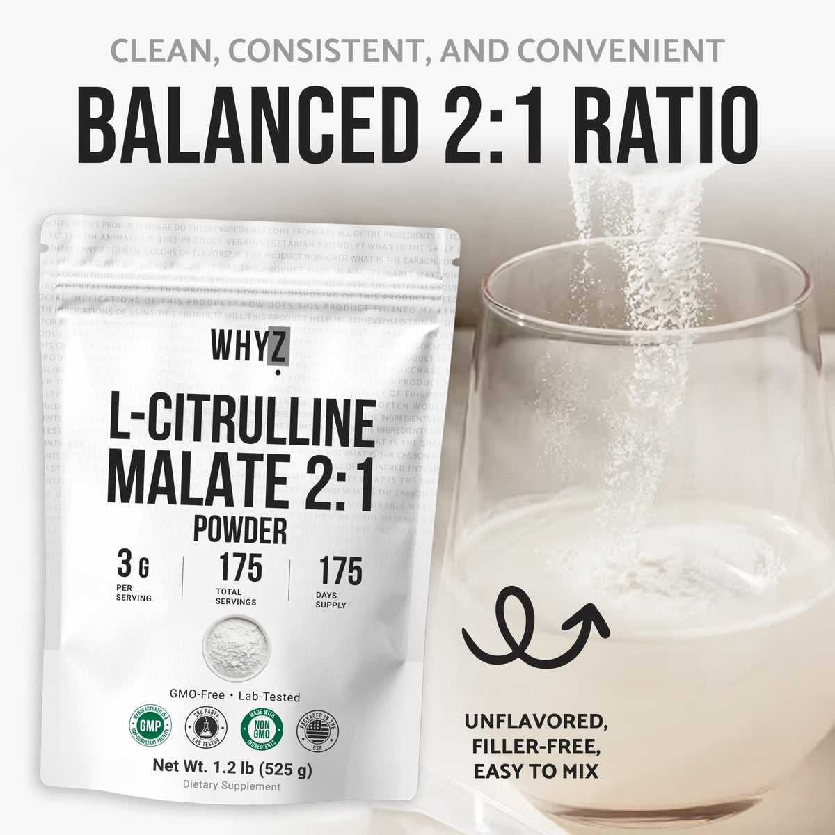 Poudre L-Citrulline Malate WHYZ dans un shaker