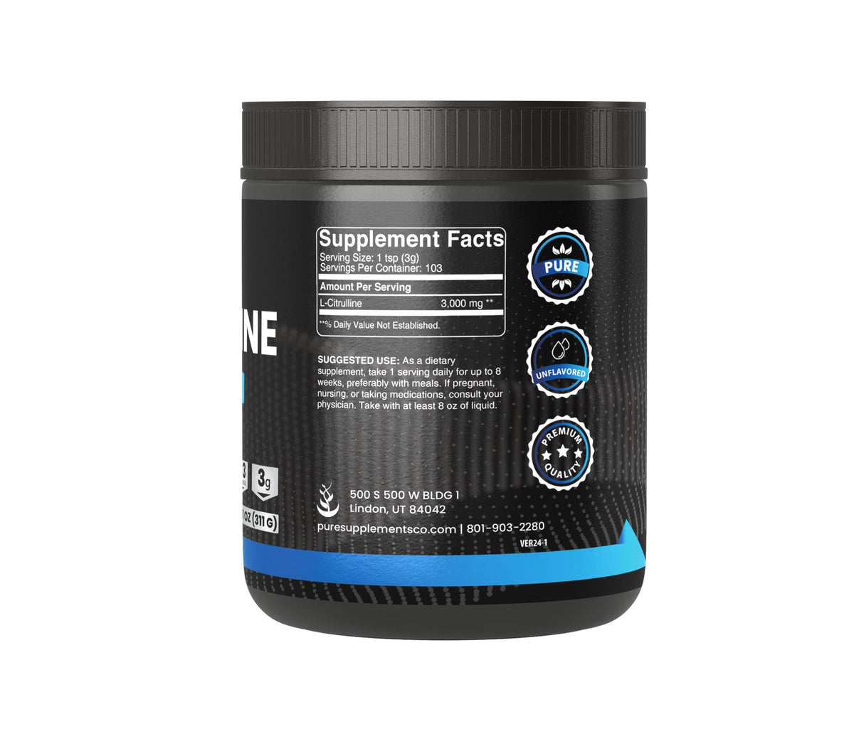 Poudre L-Citrulline PURE ORIGINAL INGREDIENTS 340g, vue arrière