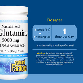 Poudre L-Glutamine 5 000 mg de Natural Factors, cuillère dans la poudre
