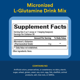 Poudre L-Glutamine 5 000 mg de Natural Factors, étiquette détaillée