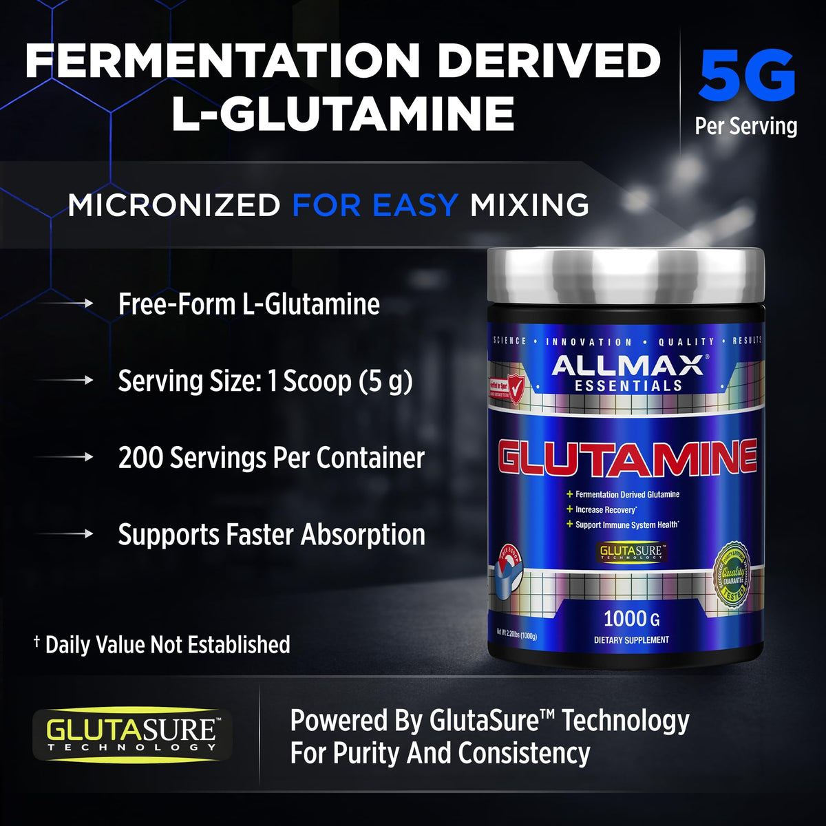 Poudre L-Glutamine ALLMAX 1000 g avec cuillère doseuse